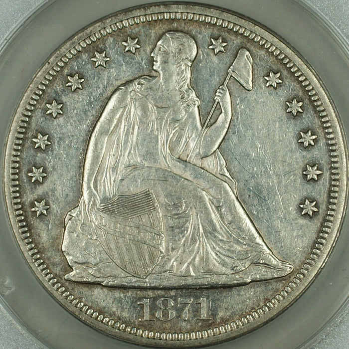 1871 Seated Liberty Silver Dollar $1 ANACS AU-55 Details Cleaned, AKR