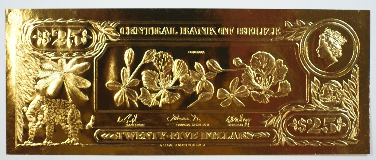 $25 Poinciana-The First Gold Bank Notes of Belize w/ Presentation Card