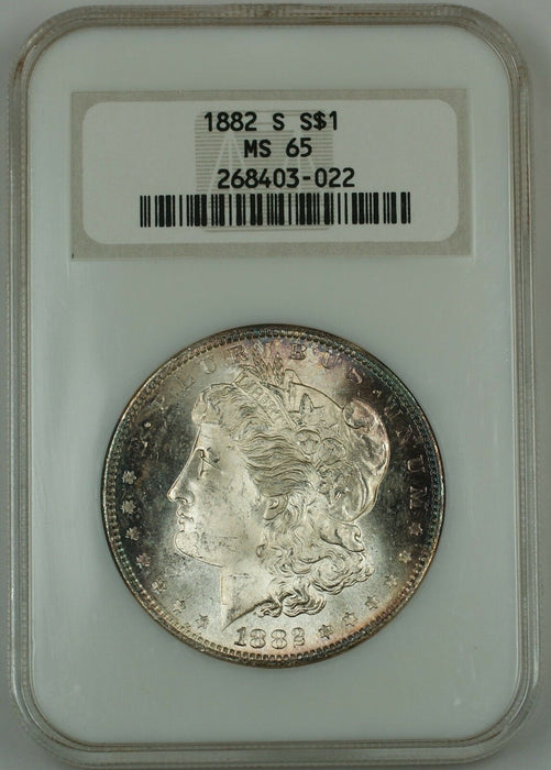 1882-S Morgan Silver Dollar $1, NGC MS-65, GEM, Gorgeous Coin, Nicely Toned, BR