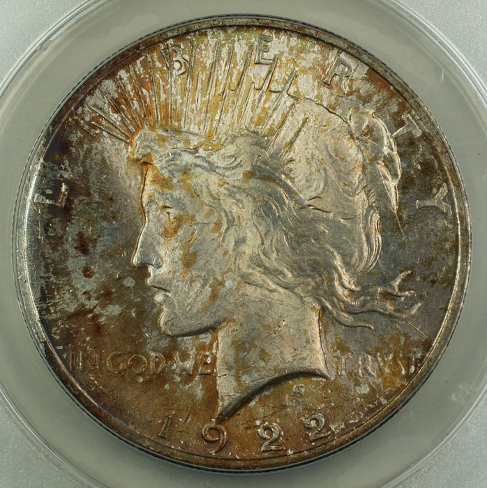 1922 Silver Peace Dollar Coin $1 ANACS MS-63 Toned Choice BU