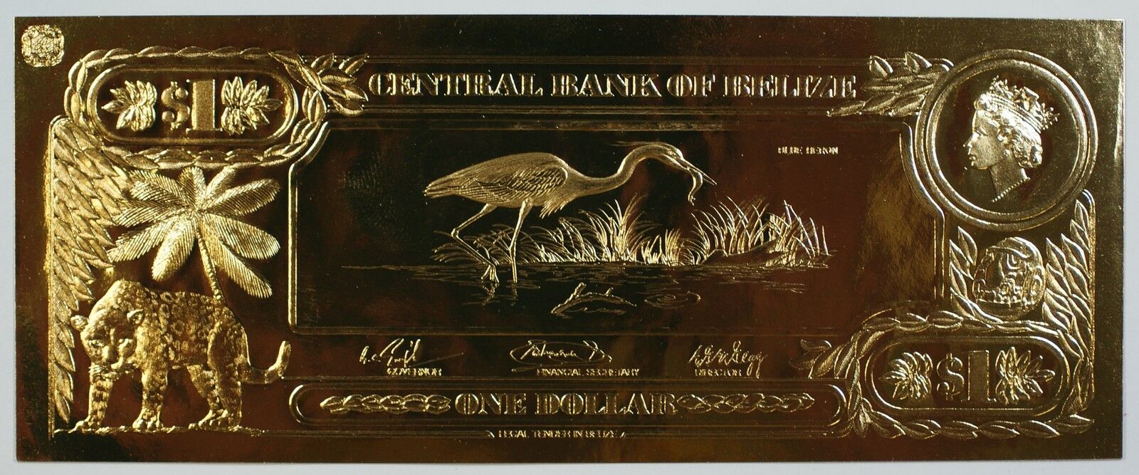 $1 Blue Heron- The First Gold Bank Notes of Belize w/ Presentation Card