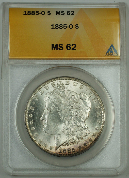 1885-O Morgan Silver Dollar Coin, ANACS MS-62, Lightly Toned