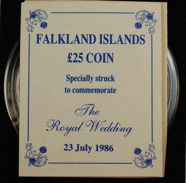 1986 Falkland Islands 25 Pound Silver Proof Coin Commemorating the Royal Wedding