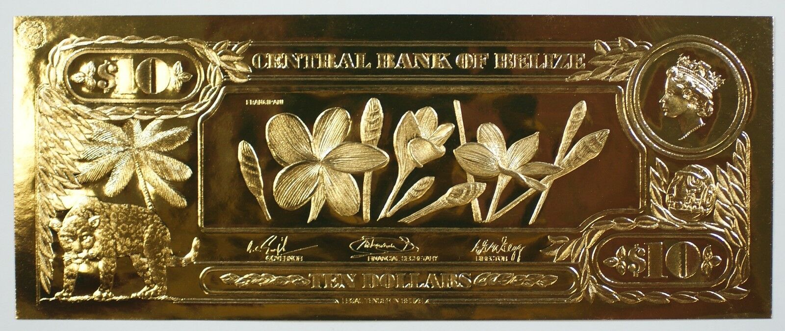 $10 Frangipani- The First Gold Bank Notes of Belize w/ Presentation Card