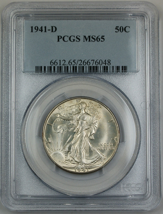 1941-D Walking Liberty Silver Half Dollar, PCGS MS-65, Gem BU Coin