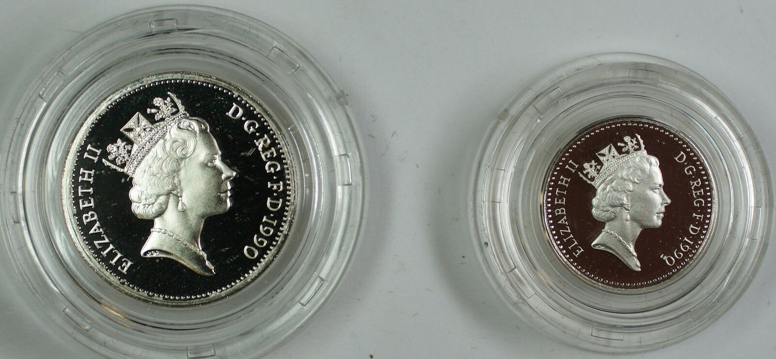 1990 United Kingdom Silver Proof Five Pence Two Coin Set-Box & COA