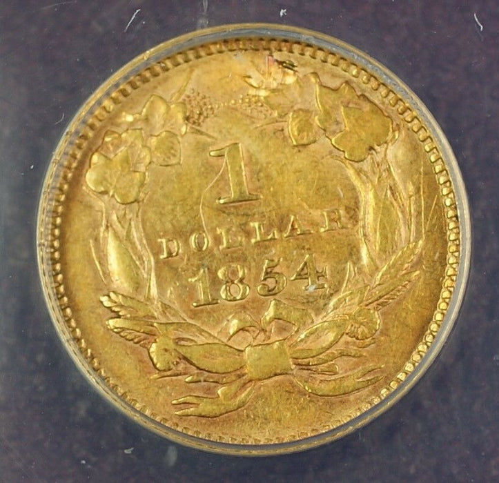 1854 Type 2 $1 One Dollar Gold Coin ANACS AU-55 Details Damaged Cleaned