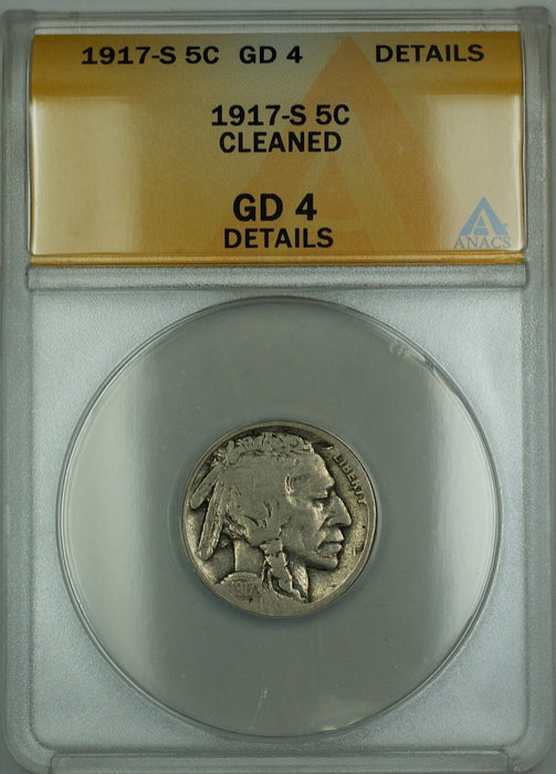 1917-S Buffalo Nickel 5c ANACS G-4 Details Cleaned (Better Coin)