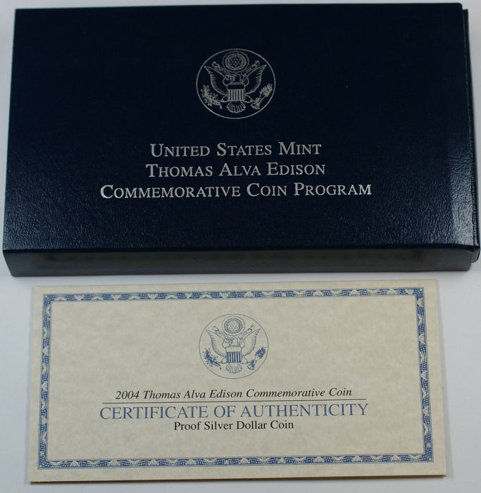 2004 Thomas Edison Proof Silver Dollar Commem. Coin in Original Mint Packaging