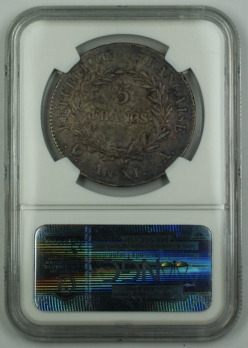 AN. XI-A France Five Franc Silver Coin 5F Napoleon NGC VF-35 AKR