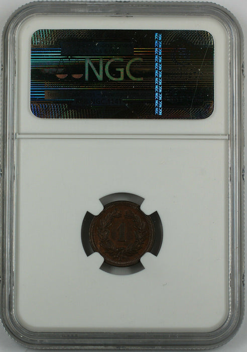 1876-B Switzerland 1 Rappen, NGC AU-58 BN, Swiss Coin