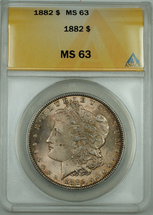 1882 Morgan Silver Dollar Coin $1, ANACS MS-63, Toned