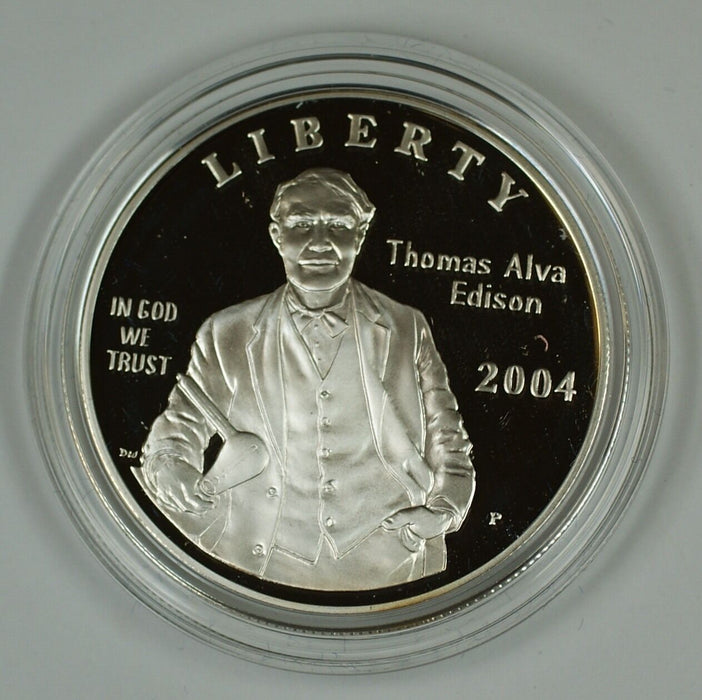 2004 Thomas Edison Proof Silver Dollar Commem. Coin in Original Mint Packaging