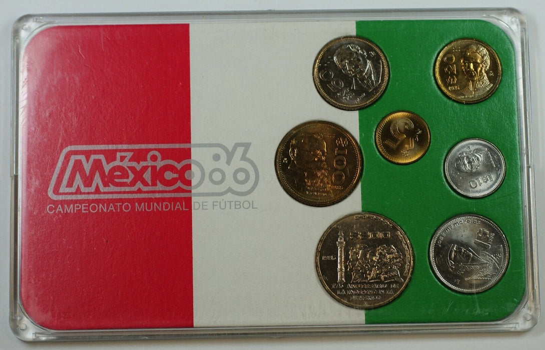 Mixed Date Mexico Mint Set Commemorating The 1986 FIFA World Cup BU UNC Coins