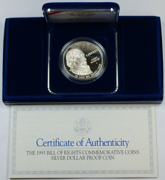 1993 Bill of Rights Proof Silver Dollar Commem Coin in Original Mint Packaging