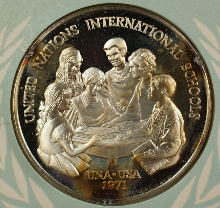 1971 UNA-USA Commemorative Silver Proof Medal- International Schools-FDI Stamp