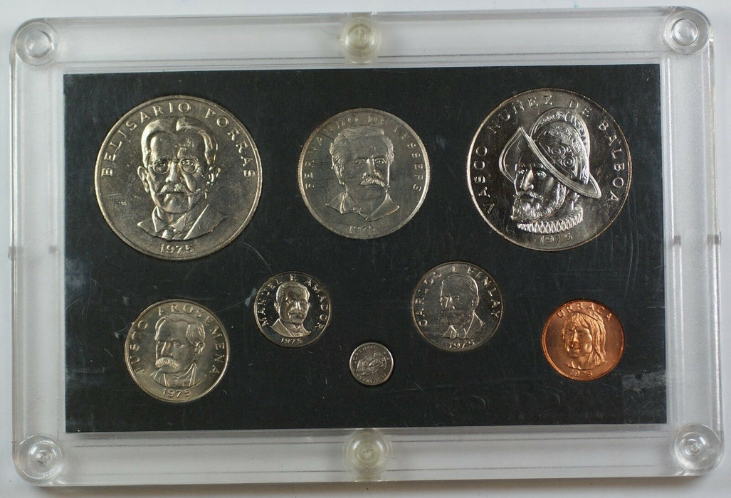 1975 Republic of Panama Mint State Coin Set With 8 GEM Coins Fineness ERROR