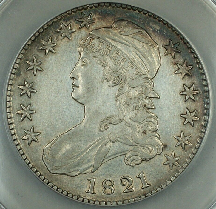 1821 Capped Bust Silver Half 50c, O-107 ANACS AU-50, Details, Cleaned, Rarity-3