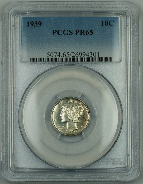 1939 Mercury Silver Dime 10c, PCGS PR-65, Gem Proof (Better Coin) Toned