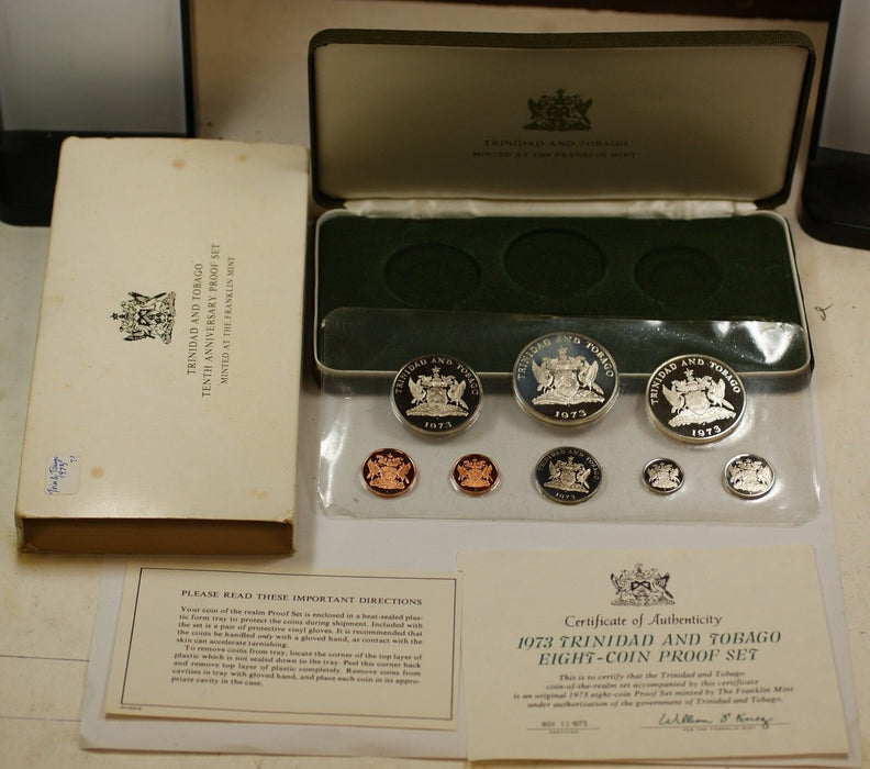 1973 Trinidad & Tobago 10th Anniversary 8 Coin Gem Proof Set with Box and COA