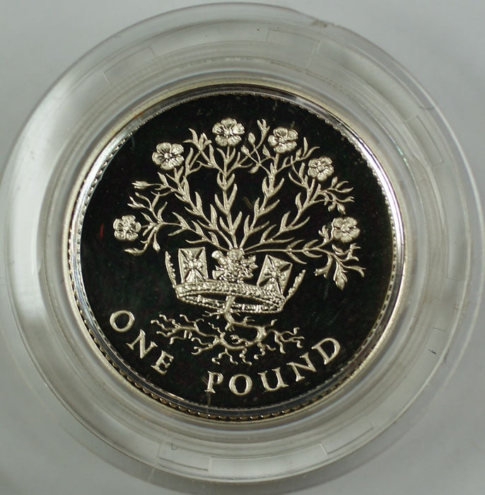 1986 United Kingdom Silver Proof Piedfort One Pound Coin- Flax Plant- W/COA
