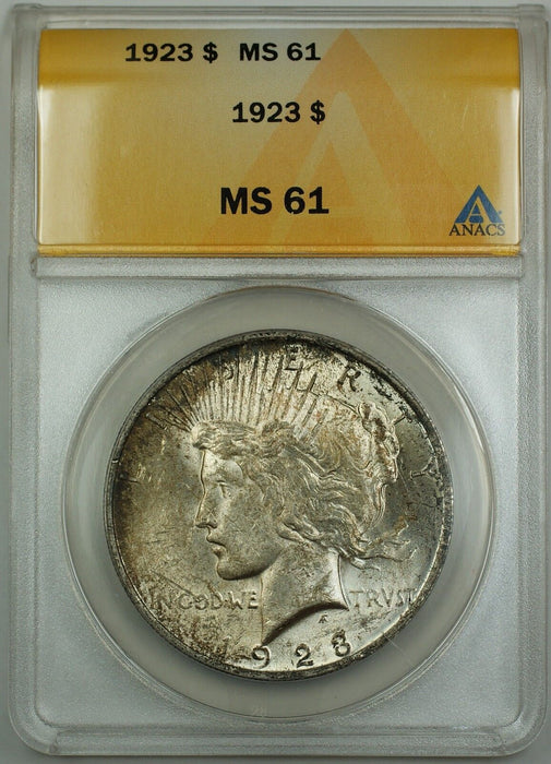 1923 Silver Peace Dollar Coin $1 ANACS MS-61 Lightly Toned