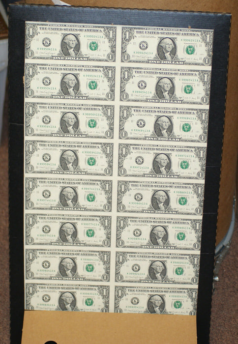 1988-A fw 16 Subject Uncut $1 Sheet FRN's, *KA* Block