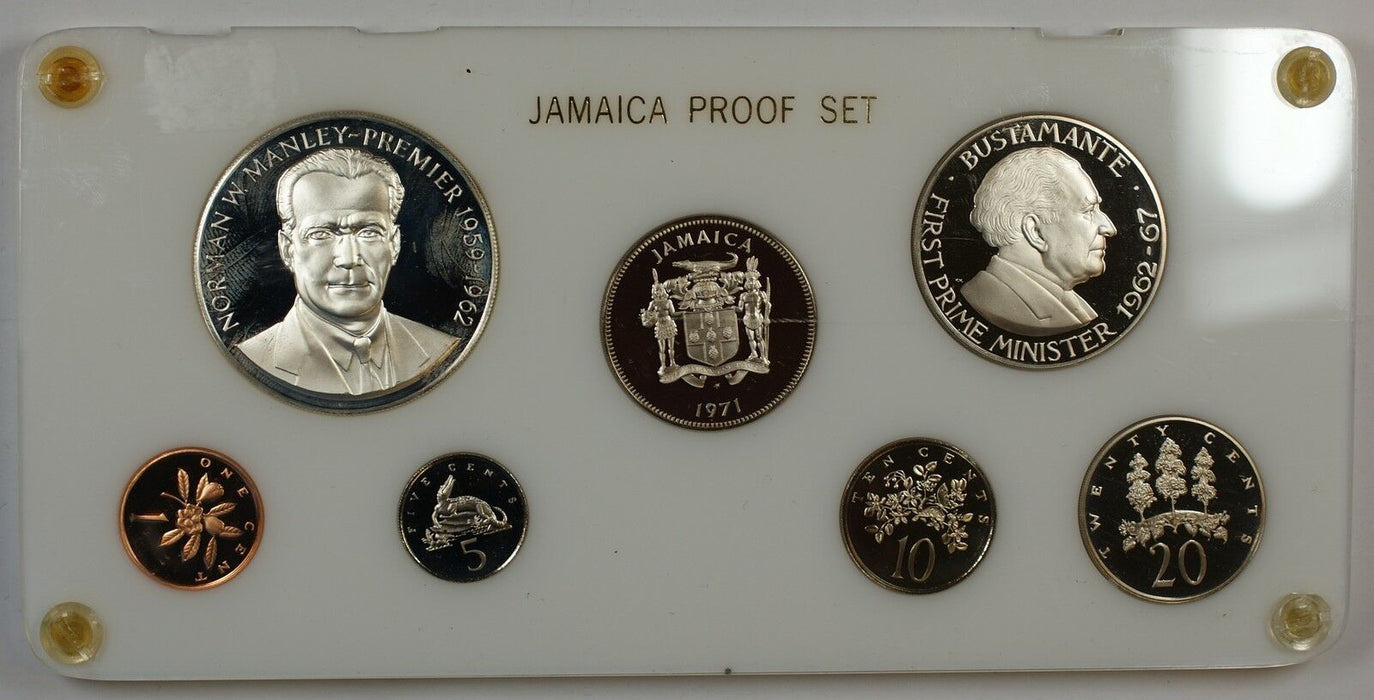 1971 Jamaica 7 Coin Proof Set in Deluxe Plastic Holder