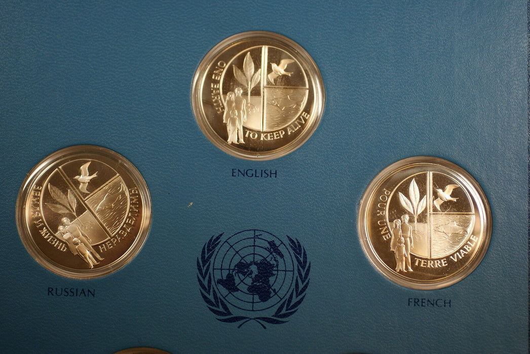 1972 U.N. Human Environment Conference Silver Proof 5 Language Commem. Medal Set