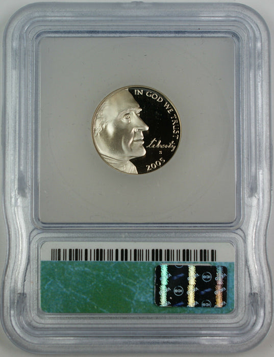 2005-S Proof Jefferson Nickel 5c, ICG PR-70 DCAM, Perfect Coin, Ocean View