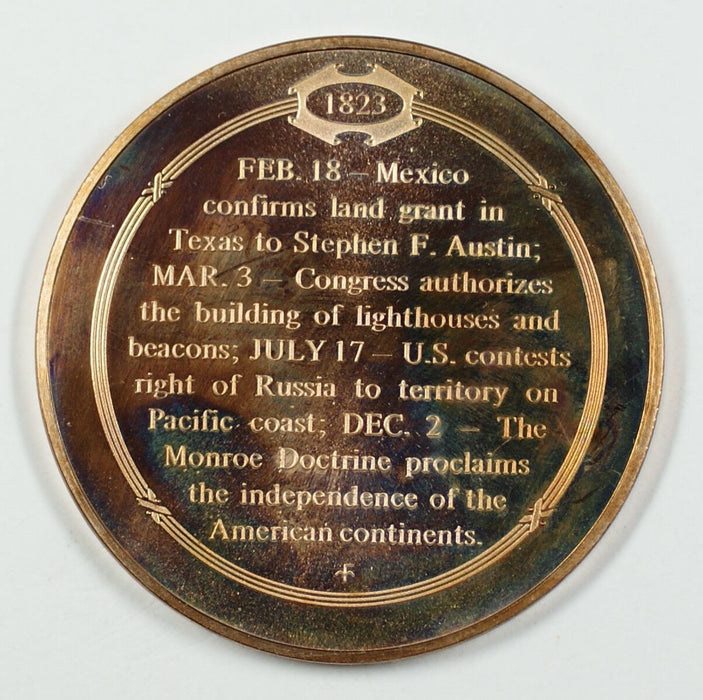 History of the U.S. Monroe Doctrine Sets Foreign Policy(1823) Proof Bronze Medal