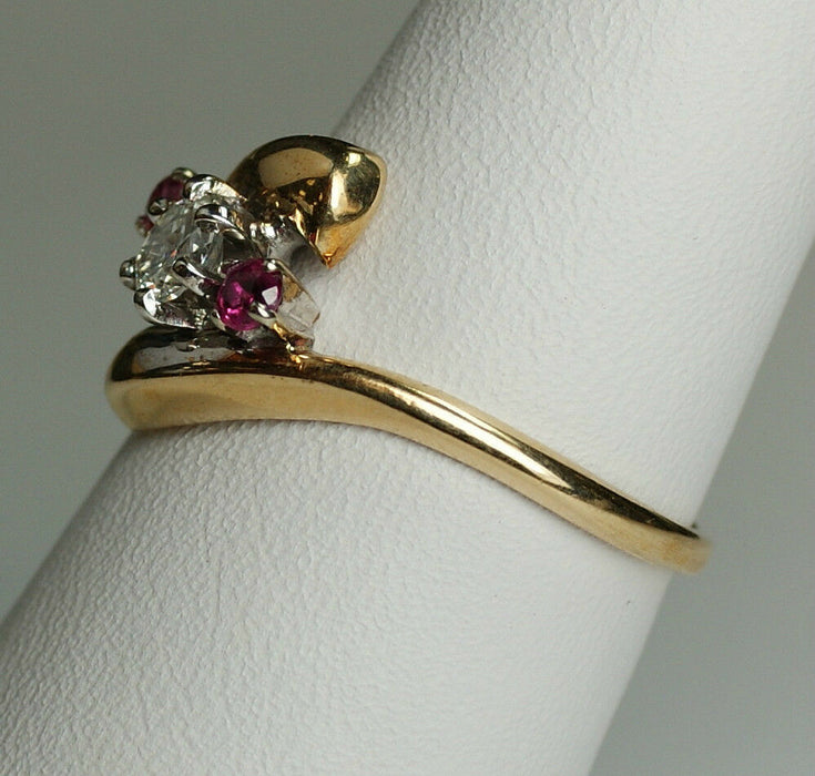 Ladies 14K Yellow Gold .33CT H Color SI1 Diamond & Ruby Ring, Sz 7.25