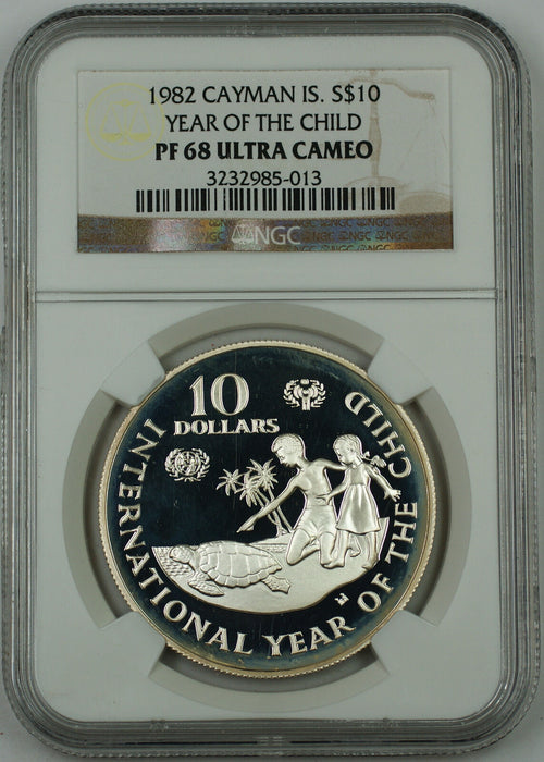 1982 Cayman Islands Silver 10 Dollar Proof Coin, NGC PF-68 UC, Year of the Child