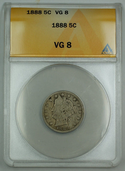 1888 Liberty V Nickel Coin 5c ANACS VG-8
