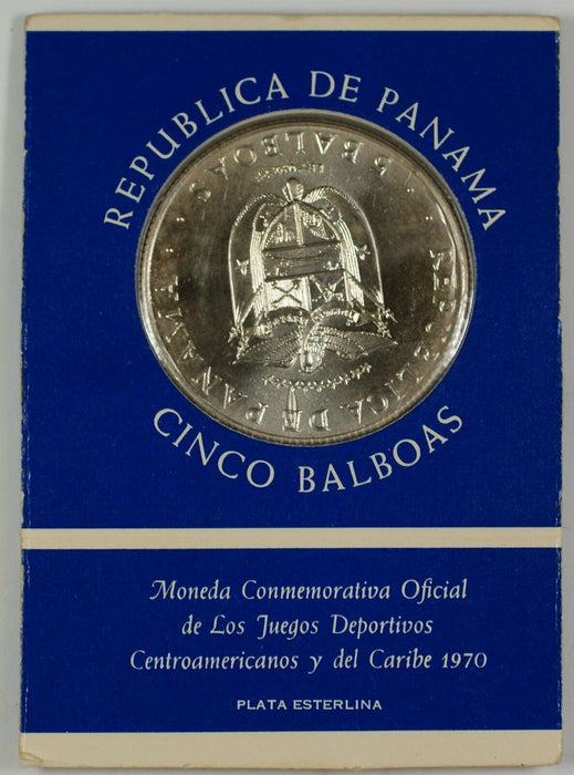 1970 Republic of Panama 5 Balboa .925 Silver Coin For 1970 Pan-Caribbean Games