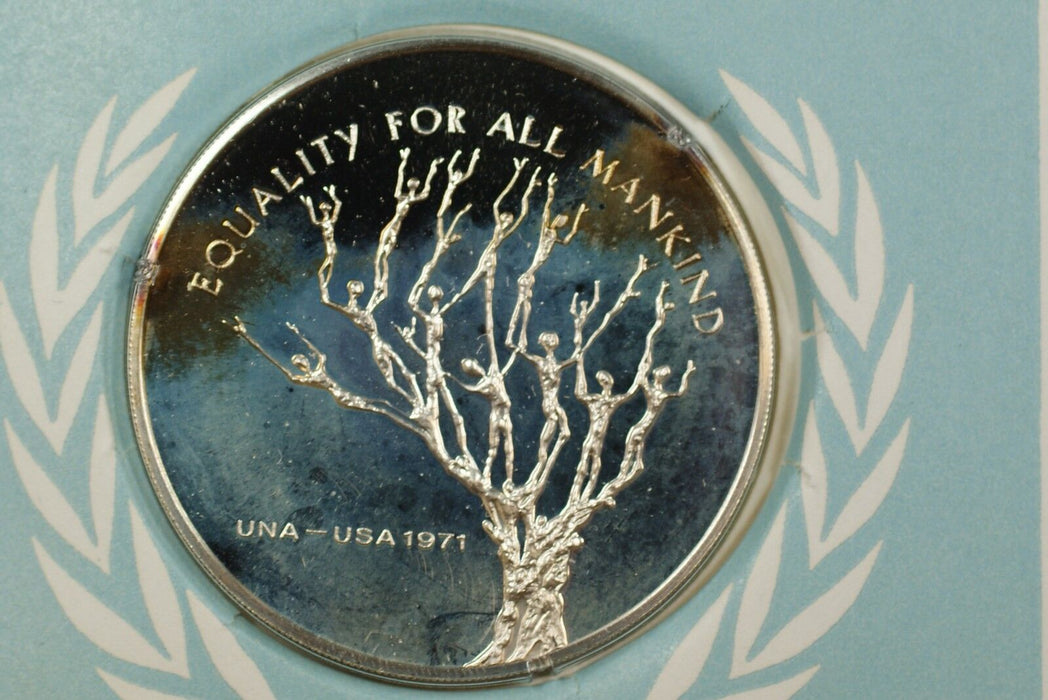 1971 UNA-USA Commemorative Silver Proof Medal-Equality-Racial-FDI Stamp