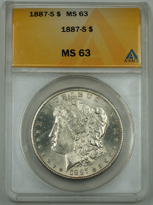 1887-S Morgan Silver Dollar Coin, ANACS MS-63