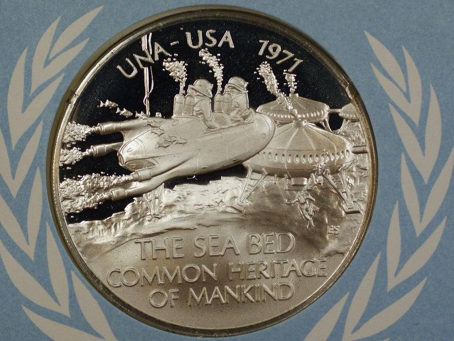 1971 UNA-USA Commemorative Silver Proof Medal- Sea Bed-FDI Stamp