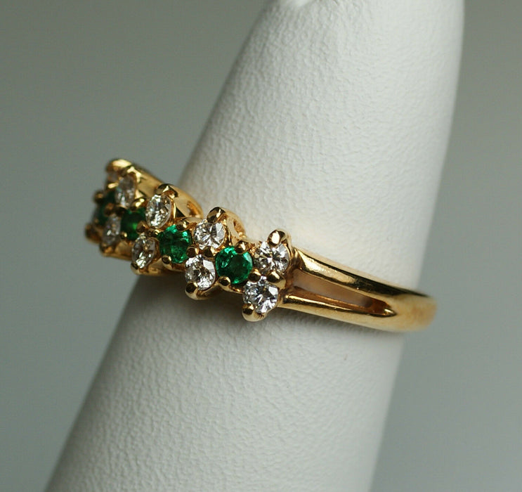 Ladies 14K Yellow Gold Diamond & Emerald Ring, Sz 4.75 (Free Sizing w/ Purchase)