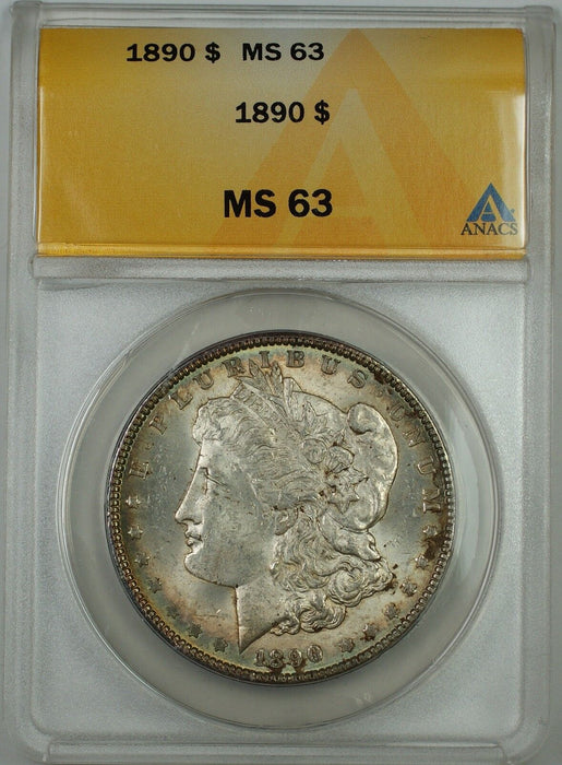 1890 Morgan Silver Dollar $1 Coin, ANACS MS-63 Toned