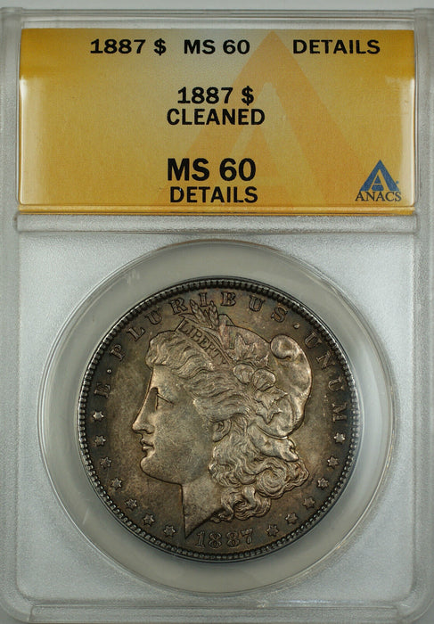 1887 Morgan Silver Dollar $1 Coin ANACS MS-60 Details Toned Dark