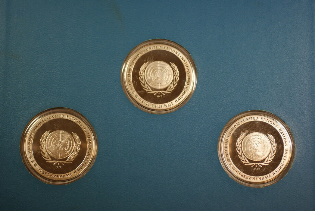 1972 U.N. World Health Day Sterling Silver Proof 5 Language Commem. Medal Set
