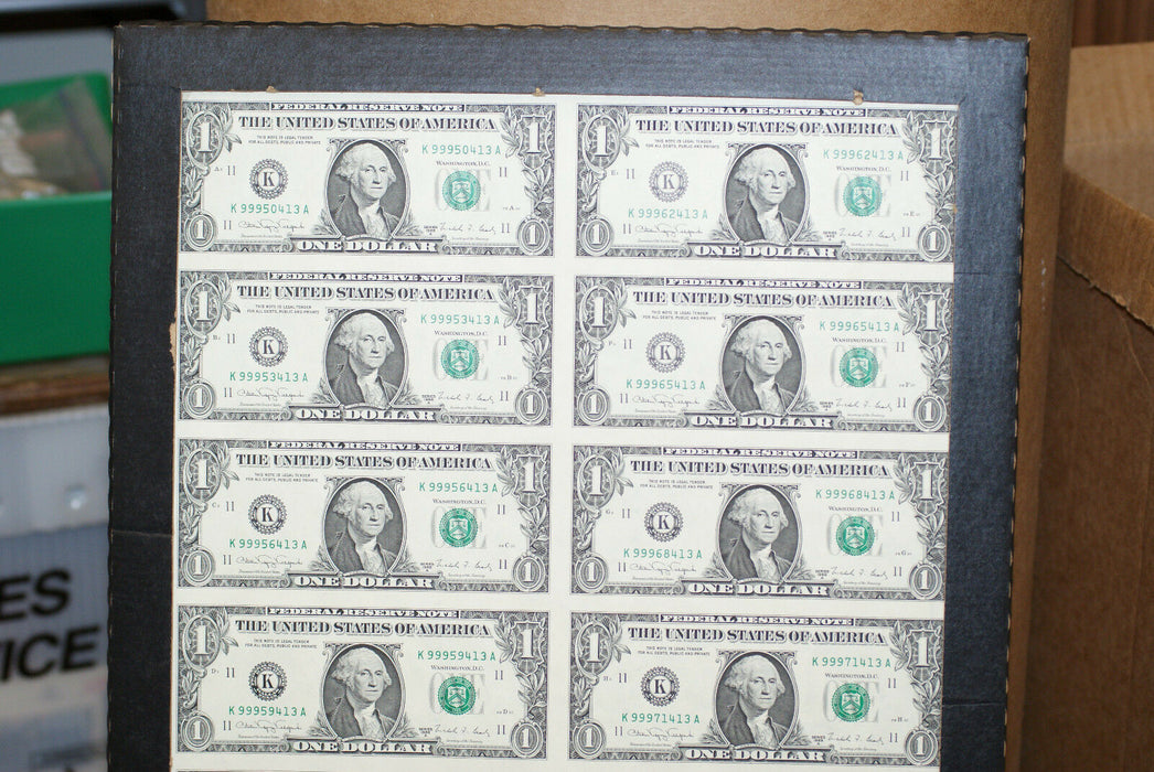 1988-A fw 16 Subject Uncut $1 Sheet FRN's, *KA* Block