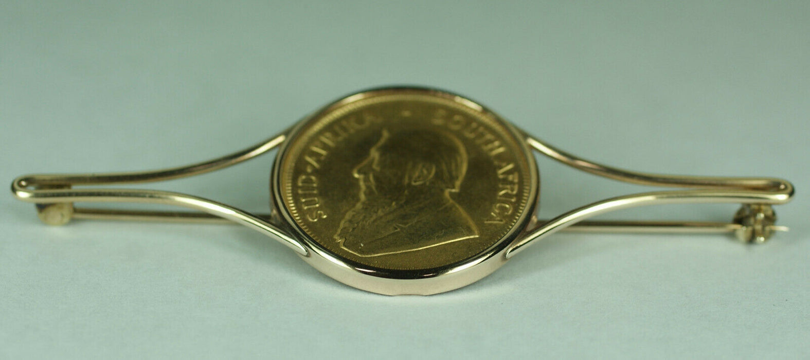 1985 South Africa 1/4 Oz Gold Krugerrand Coin 14K Pin Brooch Jewelry 11.5g