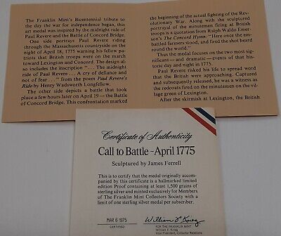 1975 Proof Paul Revere/Call to Battle Sterling Silver Proof Medal in Case