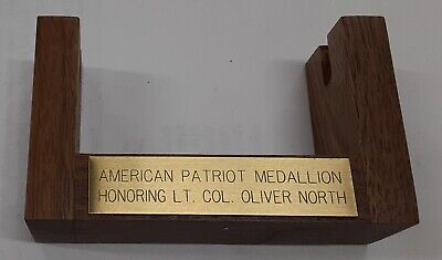 Oliver North American Patriot Bronze 3.25 Inch Diameter Medal W/Stand & Box