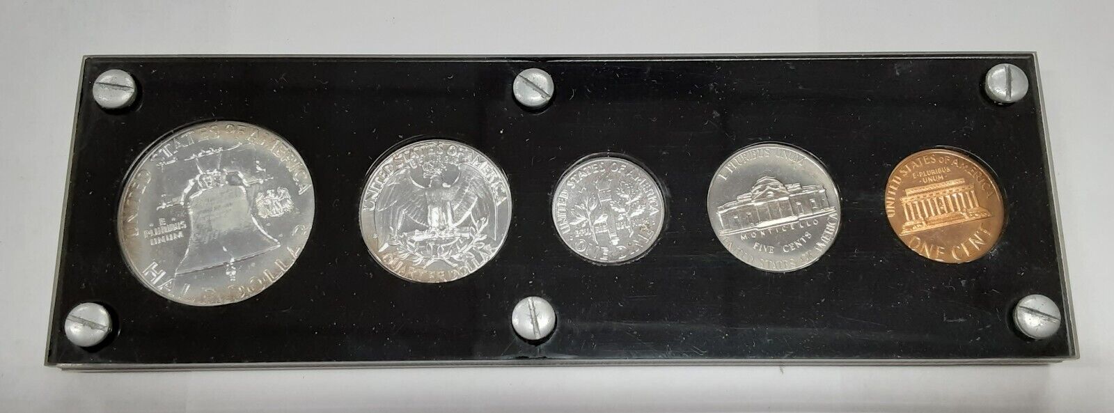 1960 Proof Year Set 5 Silver Coins w/Half, Quarter, & Dime in Black Holder (A)