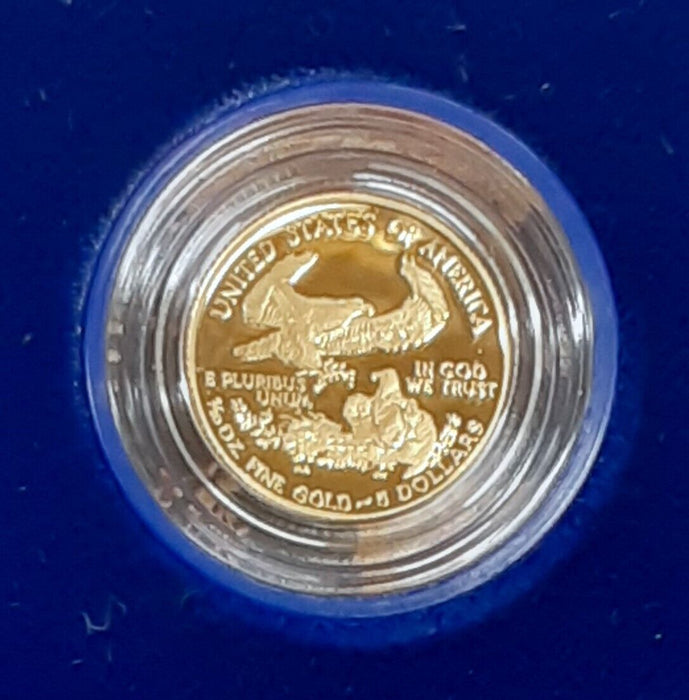 1990-P Proof 1/10 Ounce American Gold Eagle $5 Coin in OGP with COA