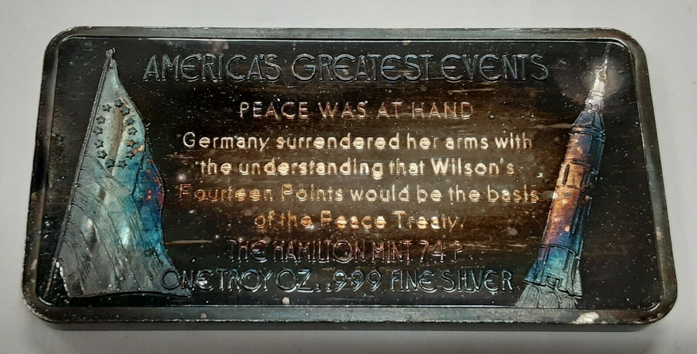 WWI Armistice America's Greatest Events 1 Oz .999 Silver Bar by Hamilton Mint