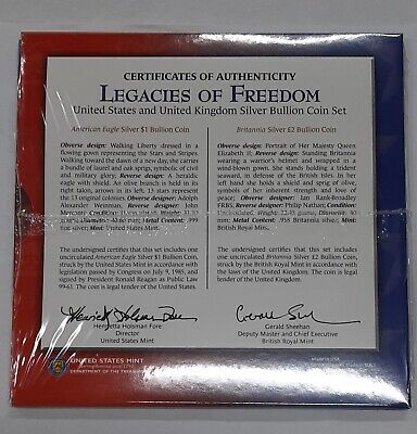 Legacies Of Freedom American Silver Eagle/UK Britannia 2 Coin Set in OGP